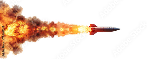 A missile rocket with fire trail isolated on transparent background. photo