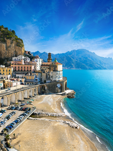 Small town Atrani on Amalfi Coast in province of Salerno, in Campania region of Italy