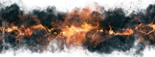 Black storm clouds with lightnings and smoke isolated on transparent background. photo