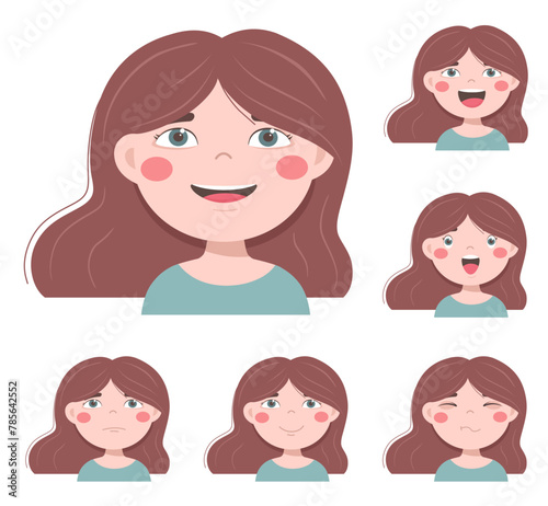 Avatar of a cute girl in different emotions. Vector avatars.
