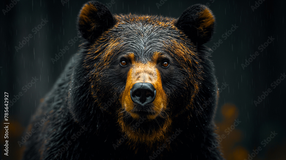 A brown bear, a powerful wild animal, swims in a river surrounded by nature A brown bear, a powerful wild animal, swims in a river surrounded by nature