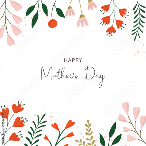 Happy Mother's Day greeting cards with beautiful colorful flowers. Editable vector template for greeting card, poster, banner, invitation, social media post.