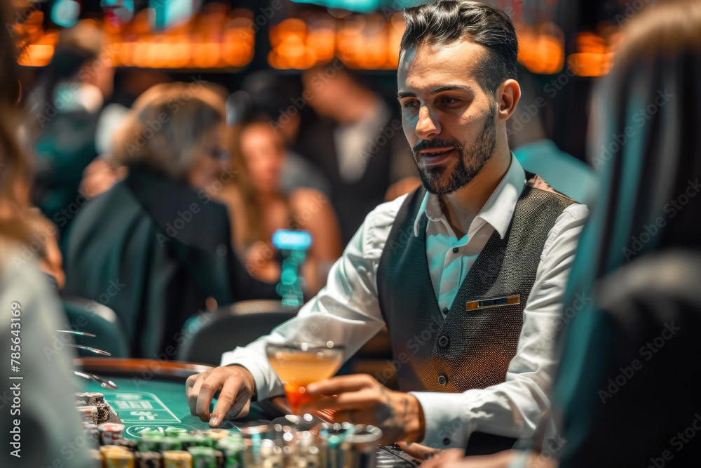 Dealer Dealing Cards in Luxurious Casino