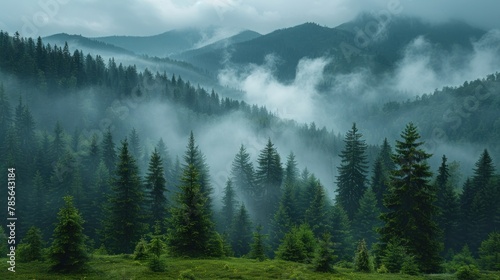 beautiful Foggy mountain landscape. Carpathian mountains, Ukraine photo
