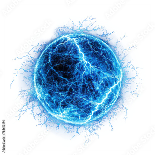A blue electricity ball isolated on transparent background. © comicsans