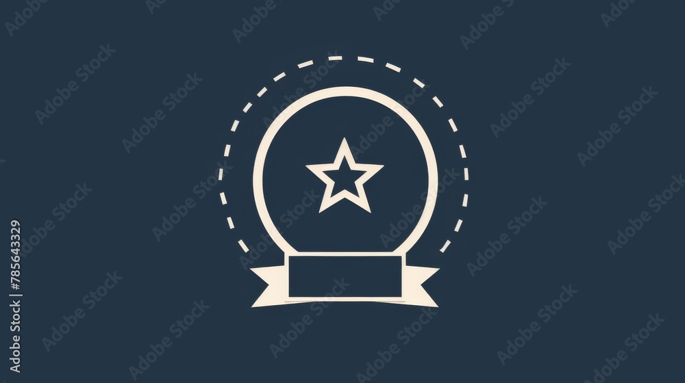Simple Minimalistic Line Art Icon Of A Badge With Ribbon Against A Navy simple-minimalistic-line-art-icon-of-a-badge-with-ribbon-against-a-navy