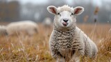 What a cute funny sheep. Portrait of sheep showing tongue.