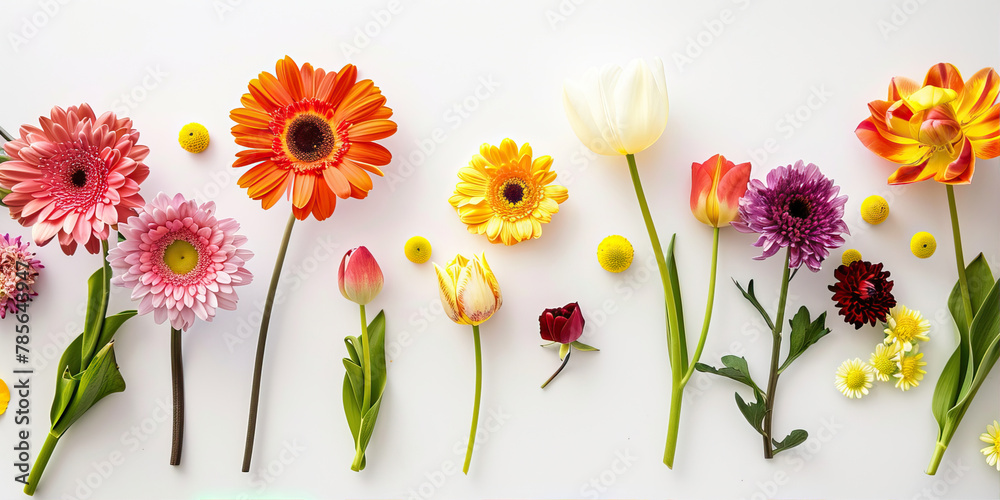 Obraz premium Various flowers on a white background 