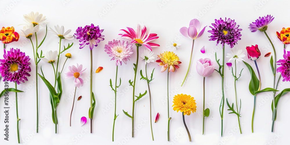Obraz premium Various flowers on a white background 