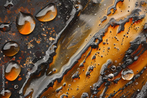 Gasoline Drops on Black Steel Surface photo