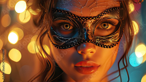 closeup of a woman in a decorative mask 