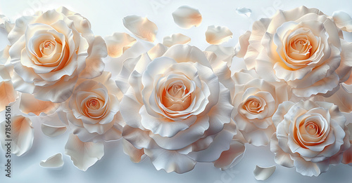 Background with white rose flowers on white.