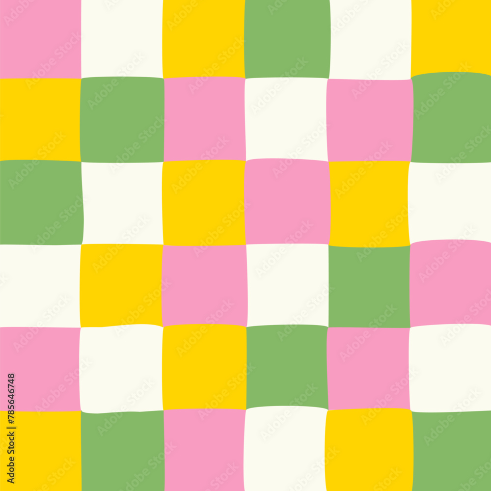 Pink Green Yellow Checkerboard spring colors vector seamless pattern. Grid tile Geometric abstract background for kitchen textiles, wrapping paper, banners, wallpapers, cover, card, fabric