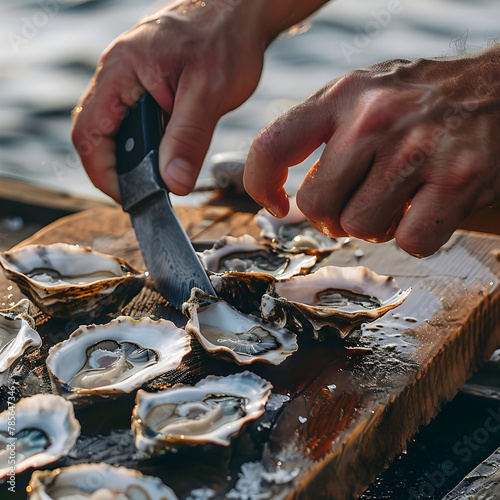 Capturing the Art of Oyster Shucking: A Rustic Coastal Delight