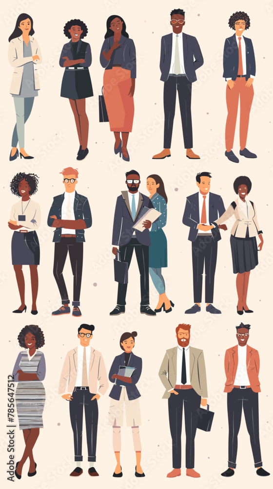 Diverse Set of Professional Business People and Office Workers in Various Poses Vector Illustration