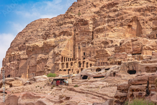 General view of the Royal Palace in Petra archaeological site in Jordan.