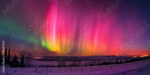 Vibrant Aurora Borealis Over Winter Landscape at Night