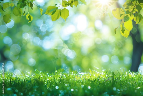 Vibrant Springtime Scene with Fresh Green Grass and Sunlight Rays, Nature's Renewal 