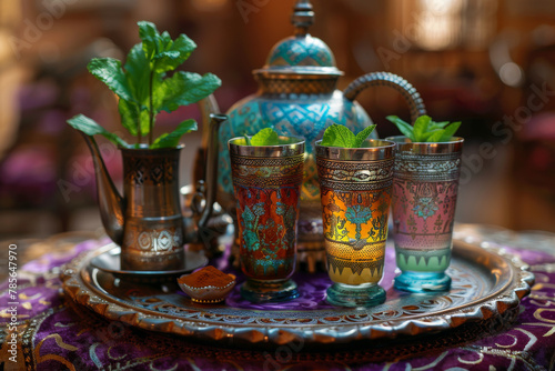 Traditional Moroccan Tea Set with Intricate Designs