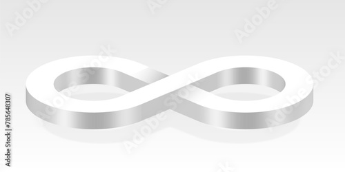 White 3D Infinity Symbol on white Background. Endless Vector Logo Design. Concept of infinity with shadow for your web site design, logo, app, UI. EPS10.