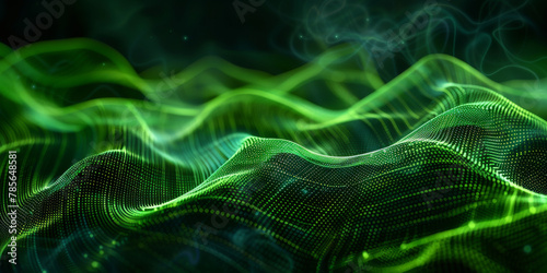 Mesmerizing Green Digital Waves Background with Particles and Light Effects