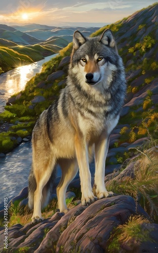 gray wolf is standing on a rock