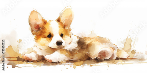 Adorable Corgi Puppy in Watercolor Illustration