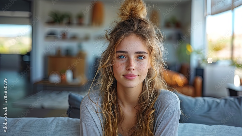 Fototapeta premium Natural Beauty with a Messy Bun.