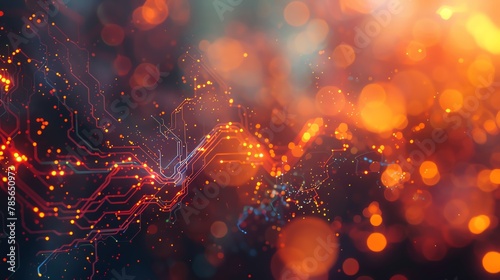 An abstract visualization of nanotechnology with glowing circuits and unusual shapes, all set against a soft bokeh backdrop