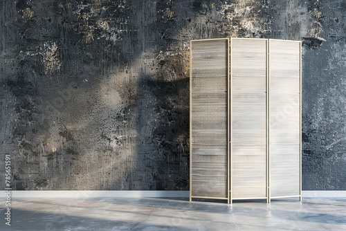 Wooden folding screen on grey background photo