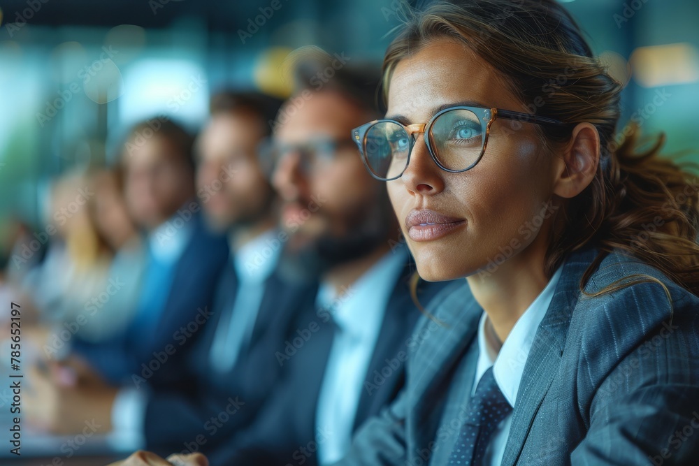A group of professionals engaged in a conference, showcasing teamwork, leadership, and corporate events without focus on any individual A group of professionals engaged in a conference, showcasing teamwork, leadership, and corporate events without focus on any individual