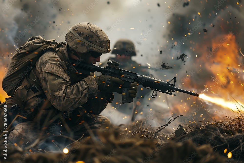 Soldiers on the battlefield. Generative AI . Soldiers on the battlefield. Generative AI .
