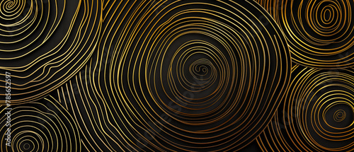 Abstract dark horizontal background with golden tree rings pattern. Modern simple wood rings texture creative design.concept for poster  cover  banner  flyer  brochure  website Luxury and elegant styl