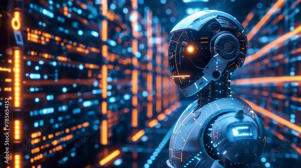 AI Robot coding assistant in action in control room showcasing the intricate design and advanced technology of cybernetics. AI Robot coding assistant in action in control room showcasing the intricate design and advanced technology of cybernetics.