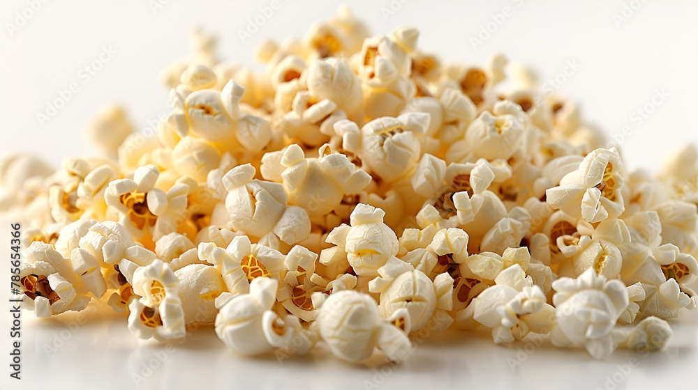 Pile of Popcorn 3D Image,
Close up of heap popcorn isolated on white. Concept of yummy food.
