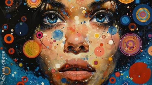 Womans Face Surrounded by Circles