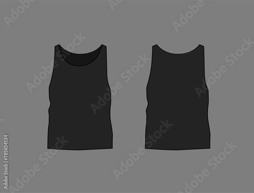 Basic black male tank top mockup. Front and back view. Blank textile print template for fashion clothing.
