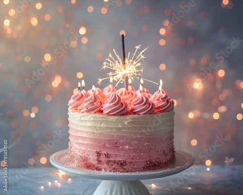 Pink Frosting Cake With Sparkler on Top