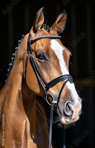 Close Up of a Brown Horse With Bridle © olegganko