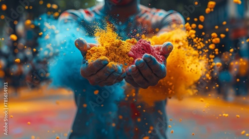 Man Throwing Colored Powder on Hands photo