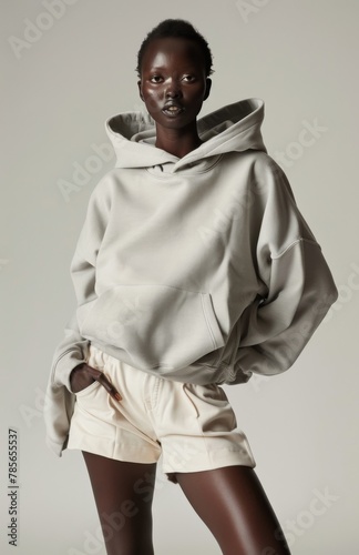 Woman Wearing White Sweatshirt and Shorts