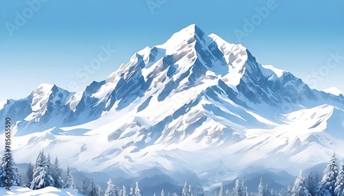 Majestic snow-capped mountain peaks under a clear blue sky with surrounding alpine forest