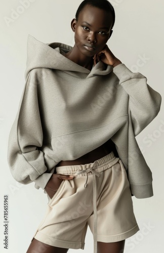 Woman Wearing White Sweatshirt and Shorts