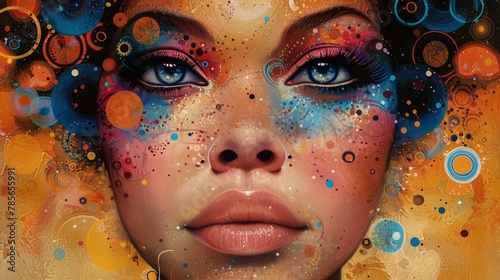 Womans Face Surrounded by Circles