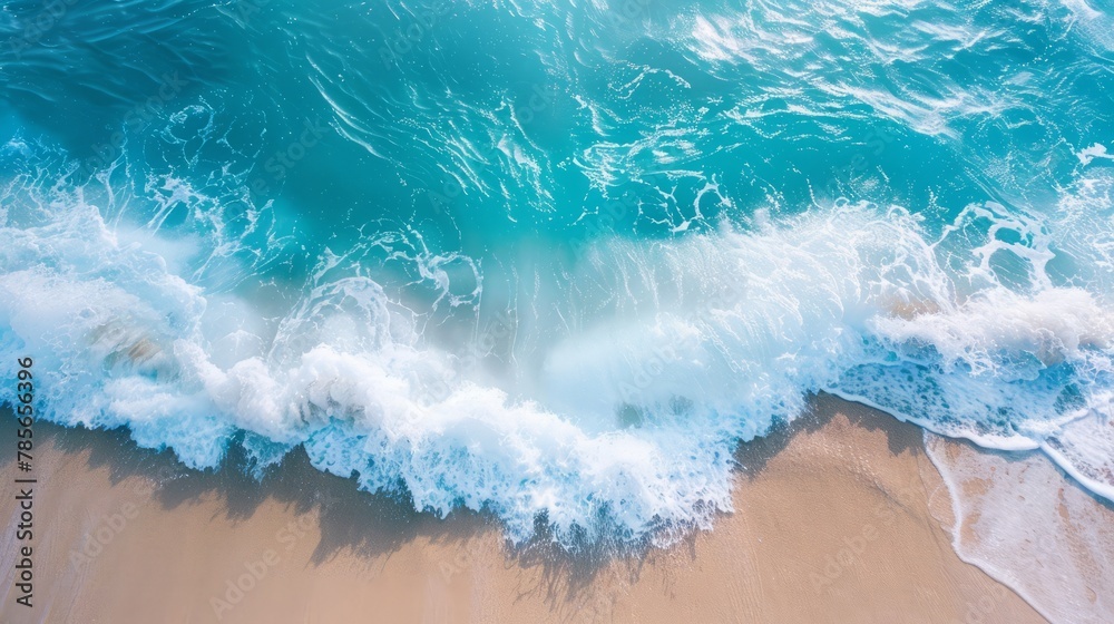 Ocean waves top view, beach scene summer holiday banner, top view