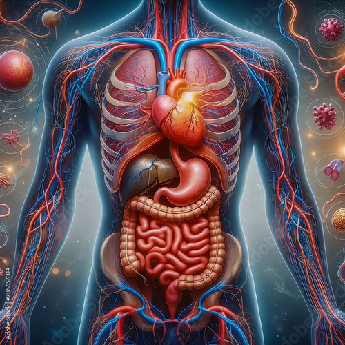 Human anatomy. Digestive system, heart respiratory system photo