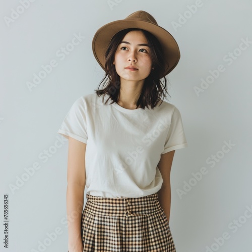 Woman Wearing Brown Hat and White Shirt