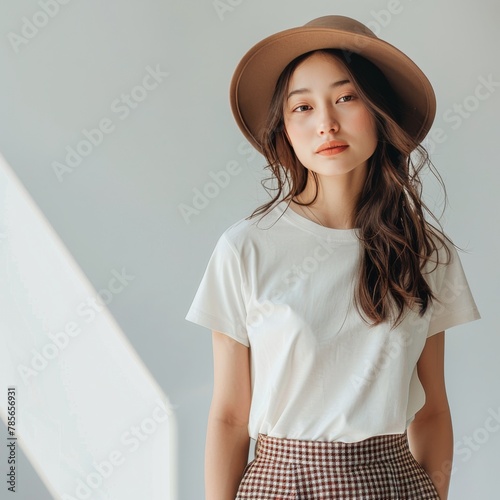 Woman Wearing Brown Hat and White Shirt