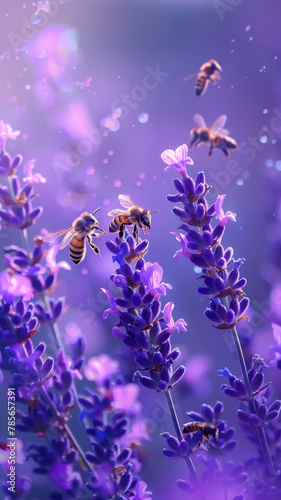 Bees on Lavender Flowers in Natural Light