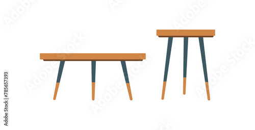 The table is round Scandinavian style. A wooden table. Vector illustration of a flat style Modern room interior